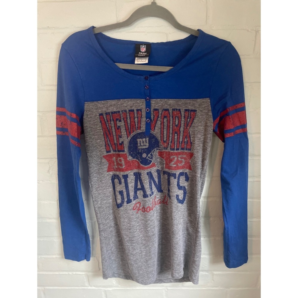 NFL‎ New York Giants Womens Long Sleeve Henley Shirt Blue Gray Size Medium